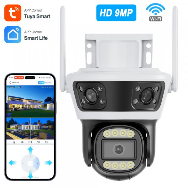 Tuya & Smart Life App WiFi PTZ Dreifachlinsen Kamera mit Nachtsicht & Bewegungsmelder