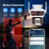 Tuya & Smart Life App WiFi PTZ Dreifachlinsen Kamera mit Nachtsicht & Bewegungsmelder